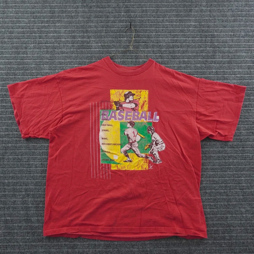 Vintage Nike Baseball Graphic T-Shirt Mens XXL Red Short Sleeve USA Made